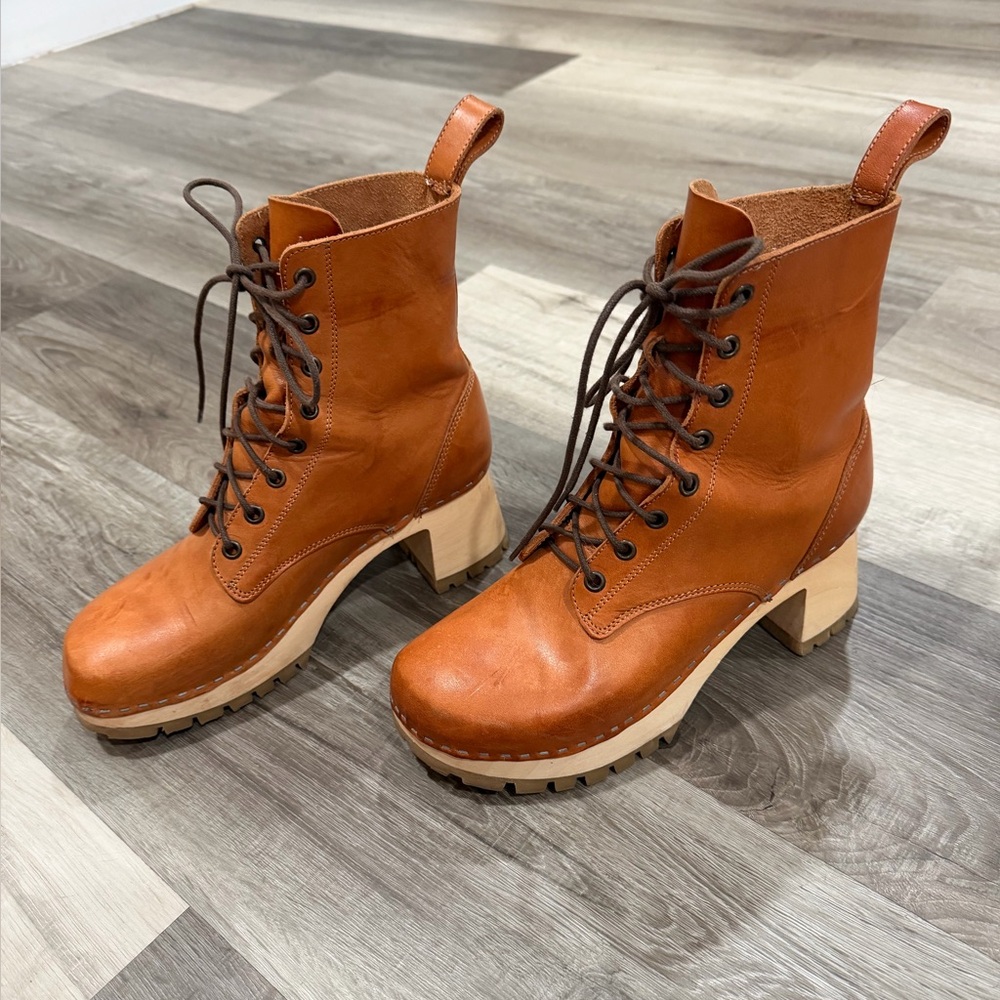 Swedish Hasbeens Tan Lace Up Boots
